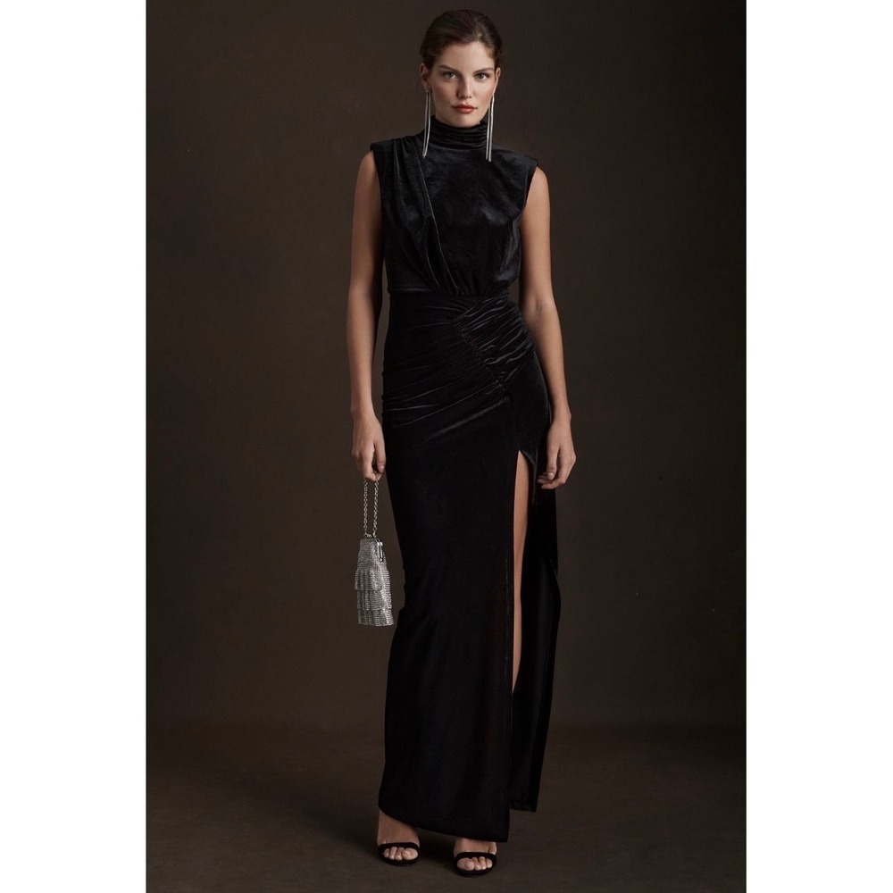 Ronny Kobo Billie Velvet Dress Black Mock Neck Gown Size 6 NEW Formal